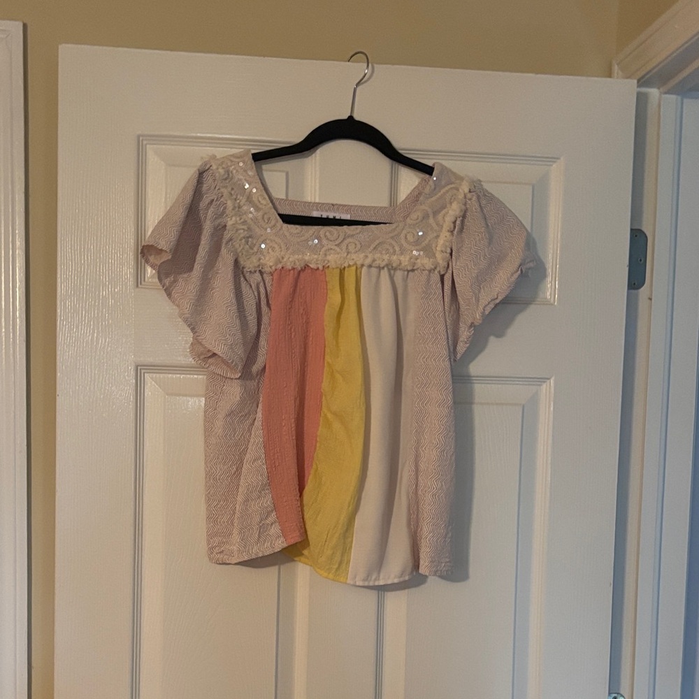 THML Multicolor Blouse with Lace Accent
